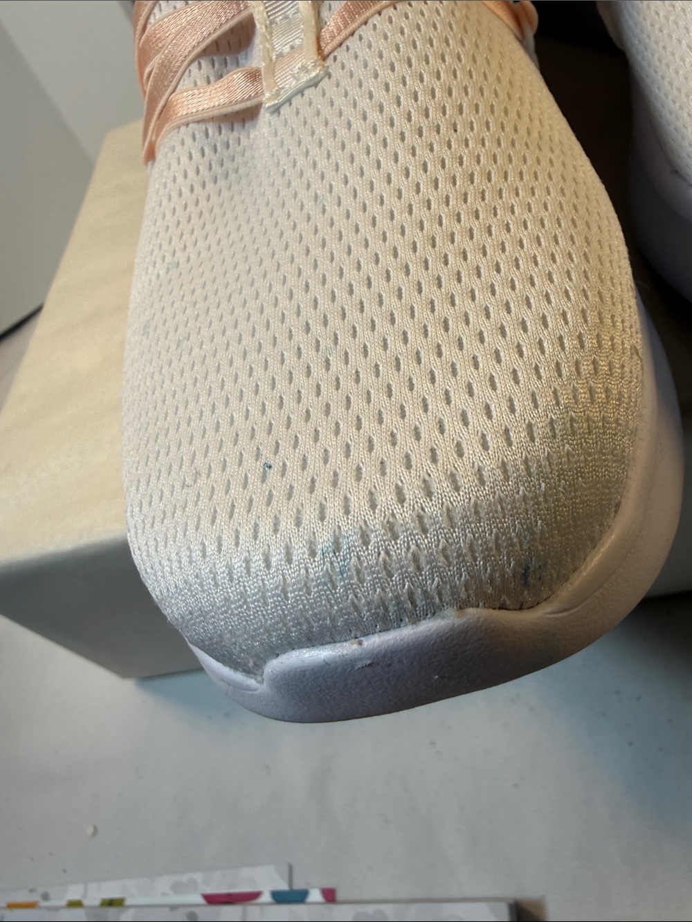 Skechers White Knit Slip-On Sneakers with Peach Accents - Picture 4 of 6